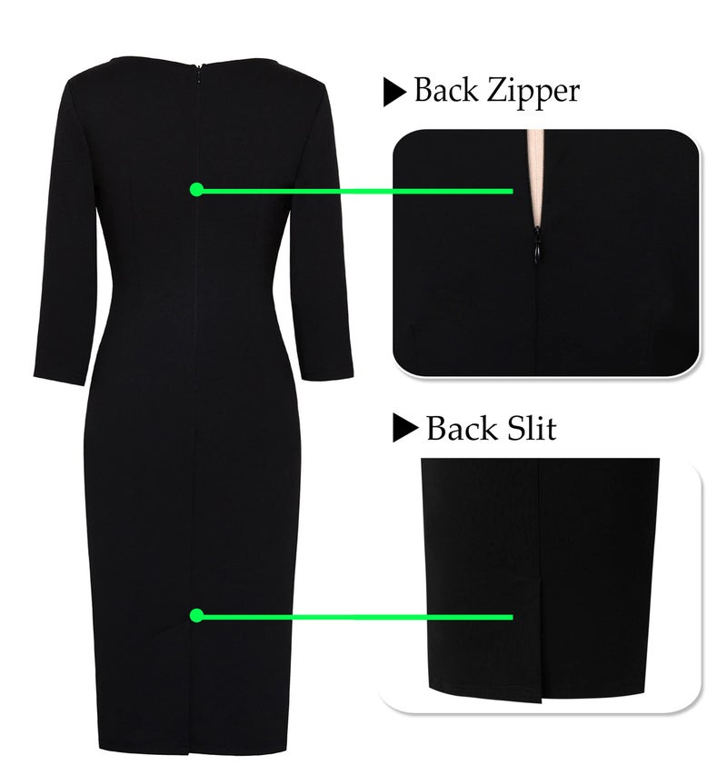 VFSHOW Womens Vintage Square Neck Work Office Business Dress Elegant Casual Cocktail Party Church Bodycon Pencil Sheath Dress (Black, X-Large) 3560 BLK XL - Image 5